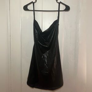 Black open back mini dress